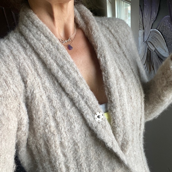 Classic Alpaca Clothing Tan-Beige Open Front Draped Cardigan Wool Lagenlook M - Picture 4 of 17